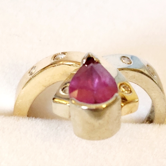 2 Carat Pink Ruby Ring, 2Tone 14K, 5gms, Real Diamonds SZ6 CUSTOM OCTOBER GIRLS! - Picture 5 of 9